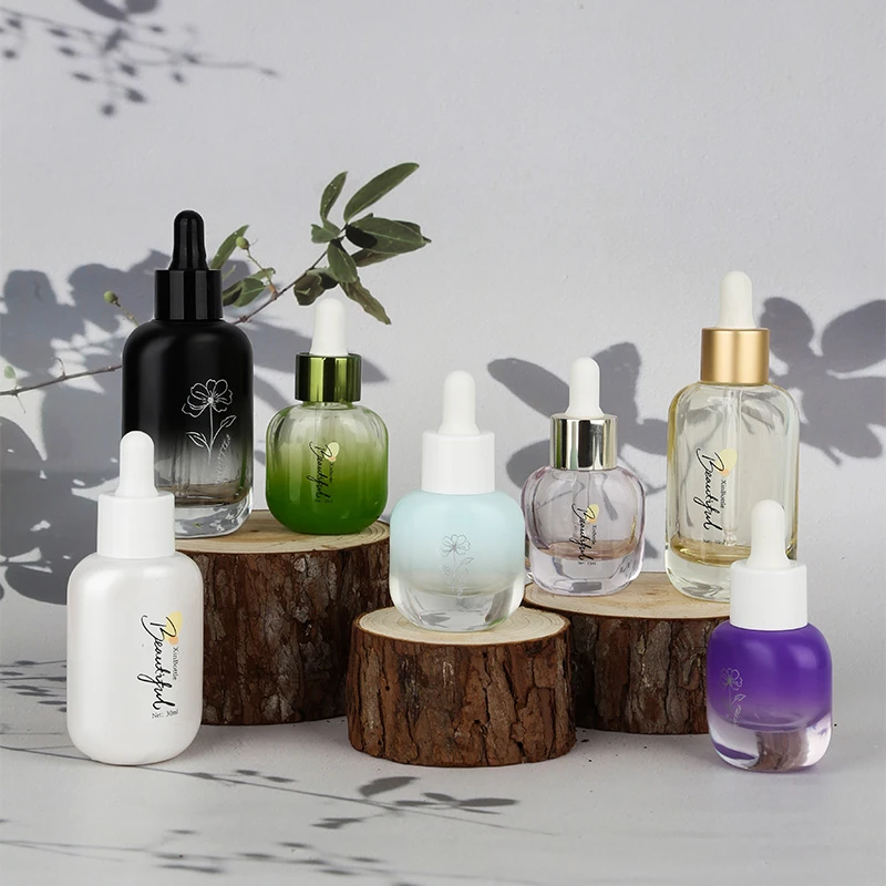 Sinbottle Manufacturer High-End Oblate Dropper Bottle 30ml Thick Bottom Glass Essential Oil Bottle Can Be Equipped With Gold Electroplated Middle Ring